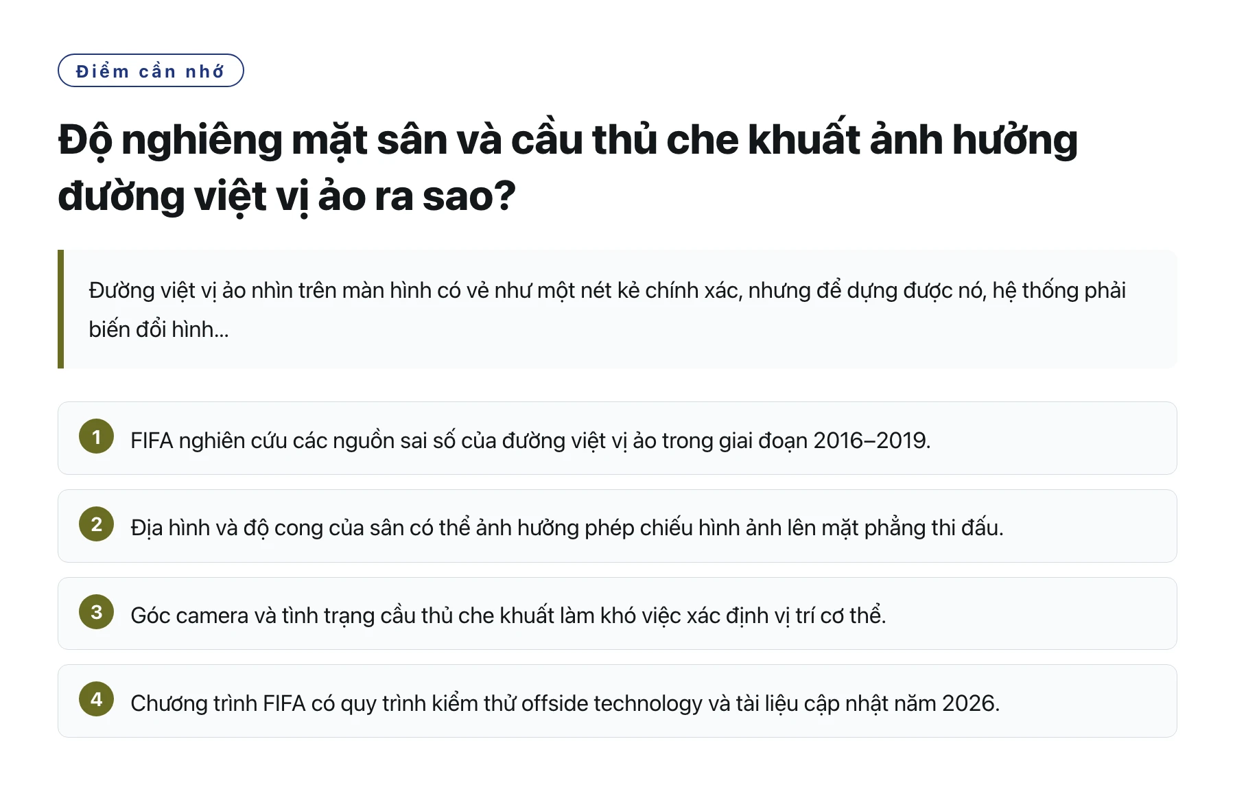 Độ nghiêng mặt sân và cầu thủ che khuất ảnh hưởng đường việt vị ảo ra sao?——全文要点速览